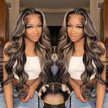 Recomtic perruque glueless 5x5 HD Lace Closure 24 pouces Honey Blonde vue de face