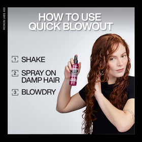 Redken Quick Blowout Spray 4,2 oz en utilisation sur cheveux mouillés