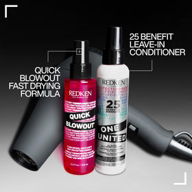 Redken Quick Blowout Spray 4,2 oz sur une surface en bois