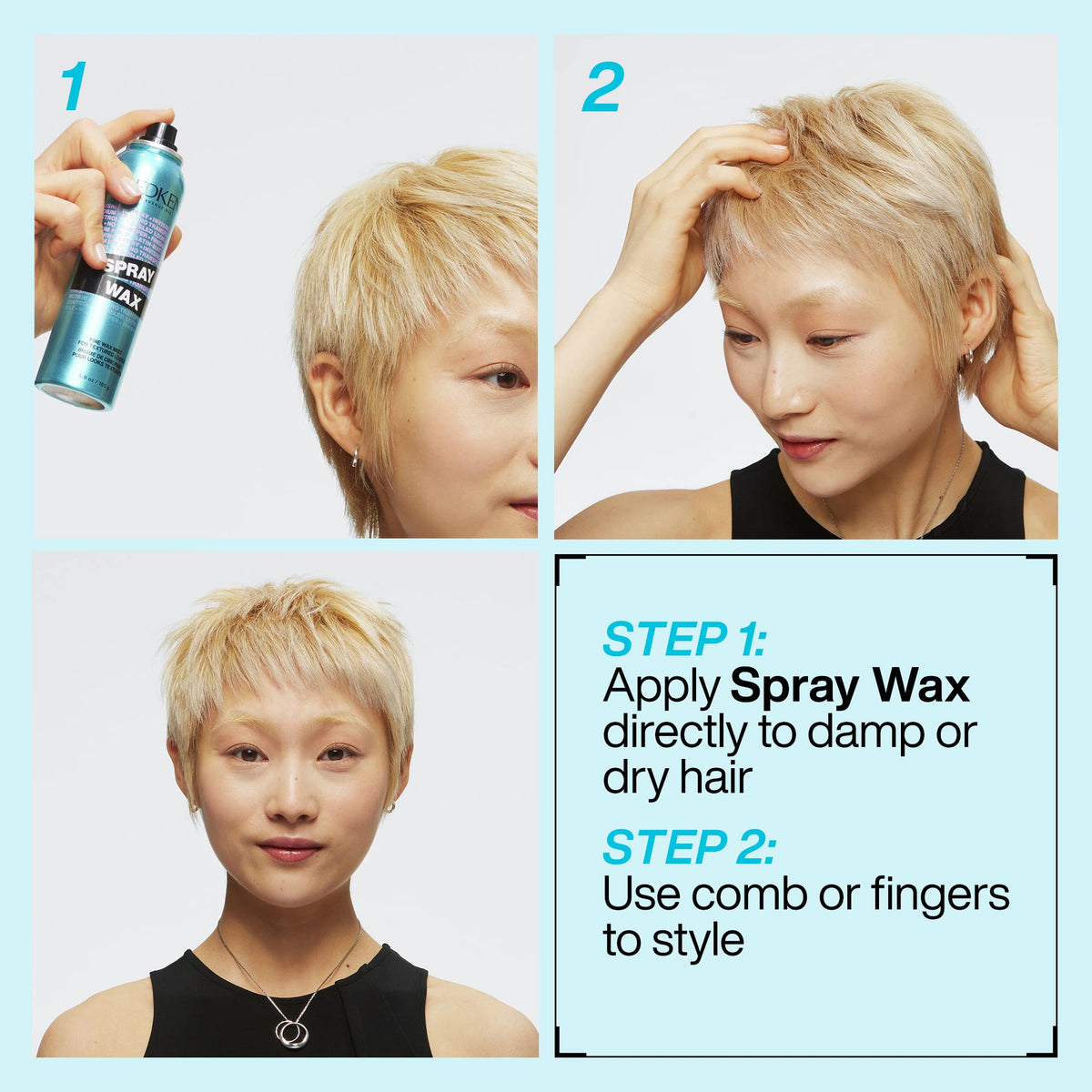 Redken Spray Wax Invisible Texture Mist 5,5 oz en application sur cheveux froissés