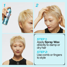 Redken Spray Wax Invisible Texture Mist 5,5 oz en application sur cheveux froissés