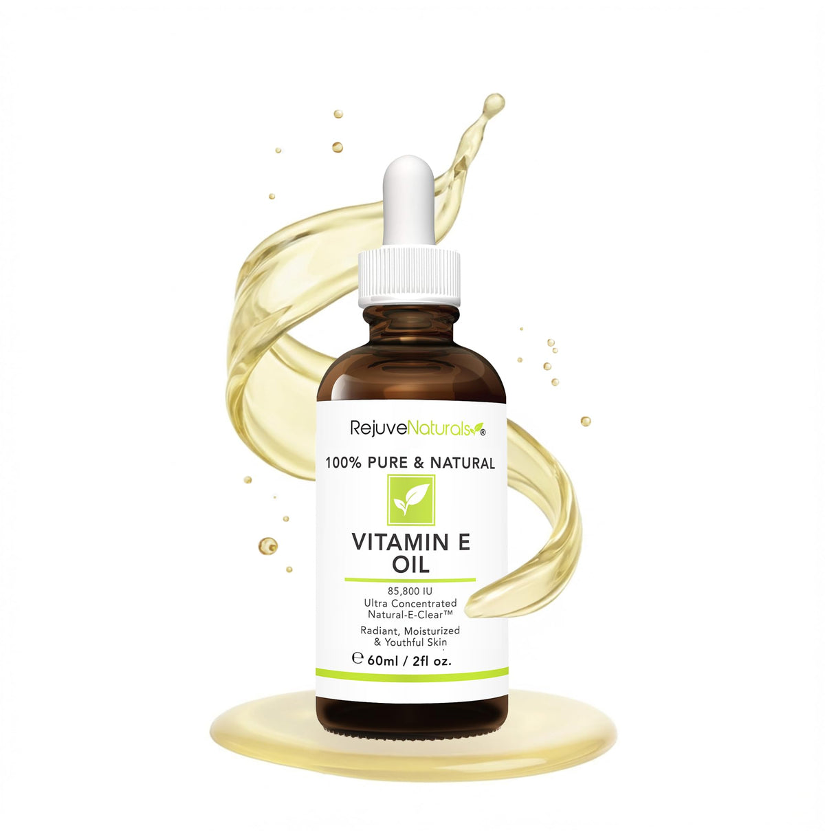 RejuveNaturals Huile de Vitamine E 100% Pure 85 800 IU, bouteille vue de face