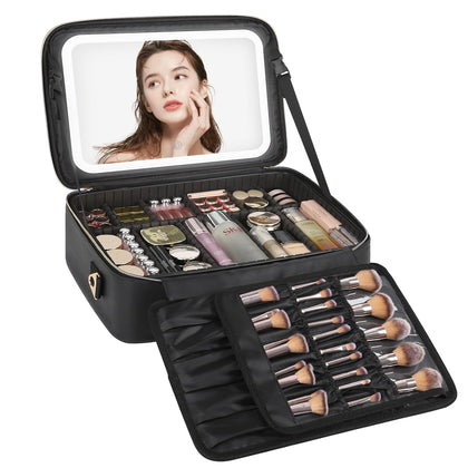 Relavel Grande Trousse de Maquillage noire vue de face avec miroir LED