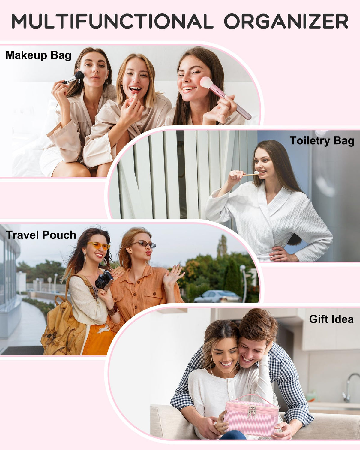 Relavel trousse de maquillage rose avec accessoires de make-up