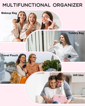 Relavel trousse de maquillage rose avec accessoires de make-up