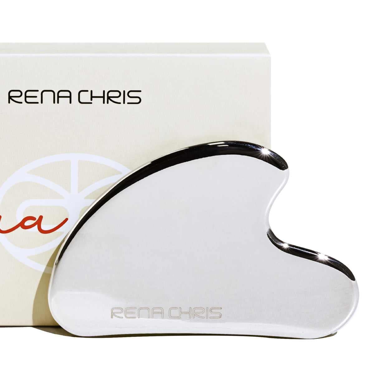Rena Chris Outil Gua Sha en acier inoxydable, vue de face