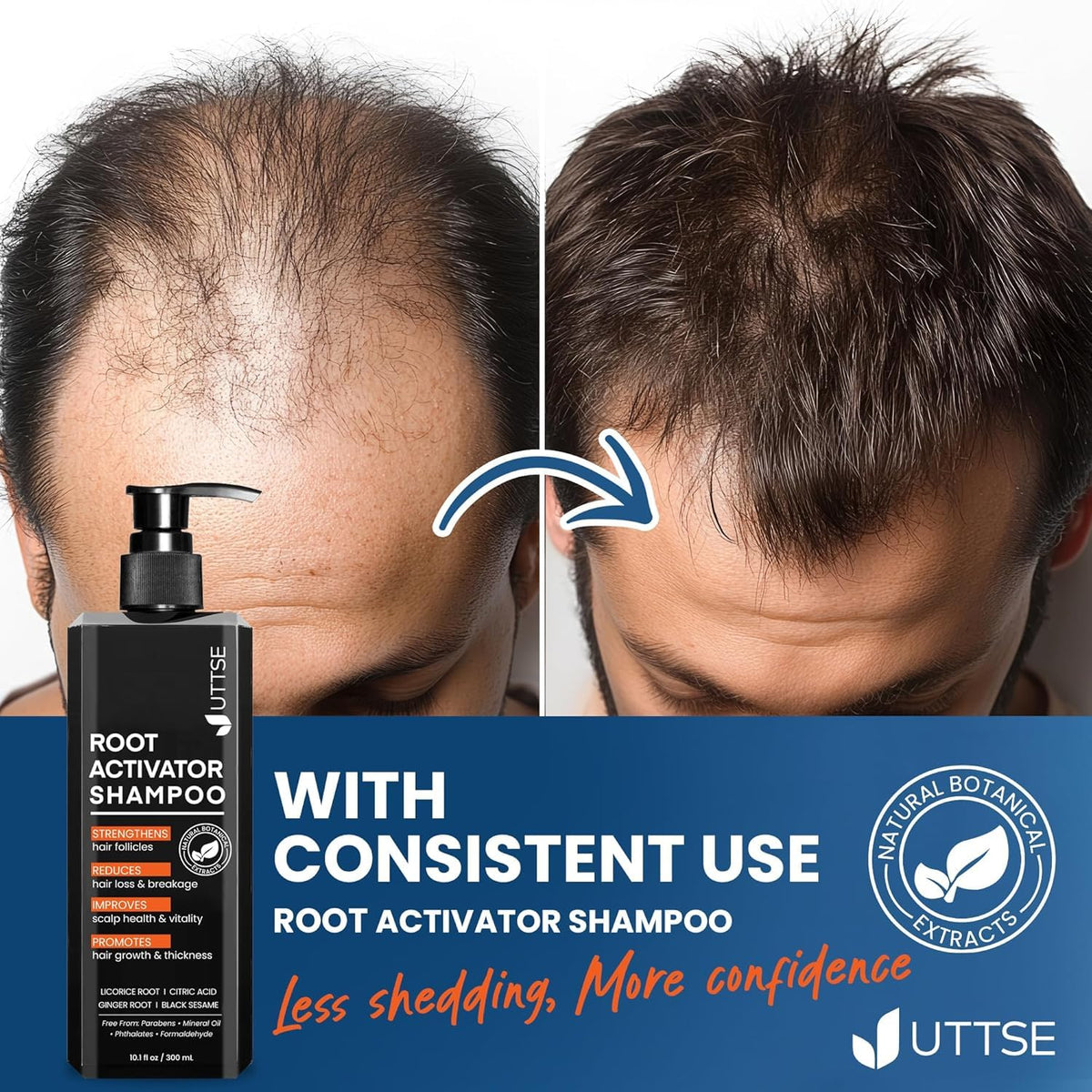 Résultat après utilisation du shampooing Uttse sur cheveux