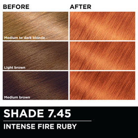 Résultat de la coloration Garnier Olia 7.45 sur cheveux
