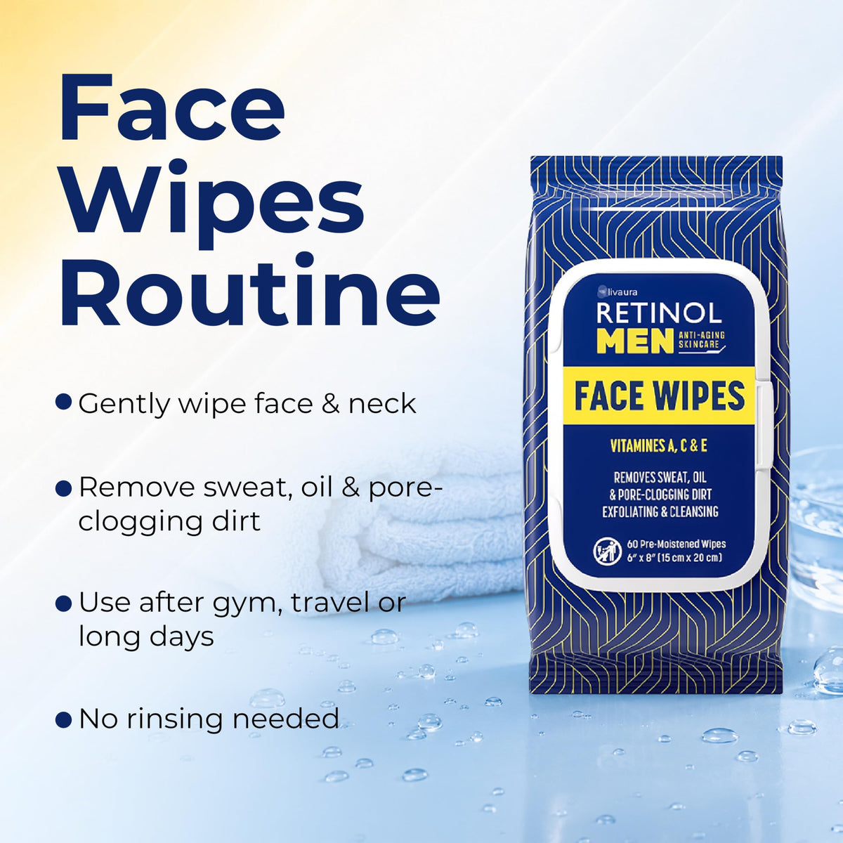 Retinol Lingettes Visage pour Hommes, illustration des caractéristiques