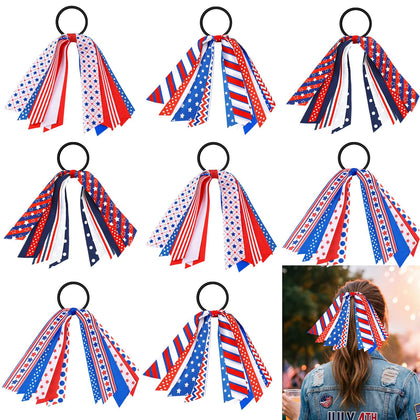 Retrowavy 8 Pcs Accessoires Capillaires Patriotiques avec rubans rouges blancs et bleus