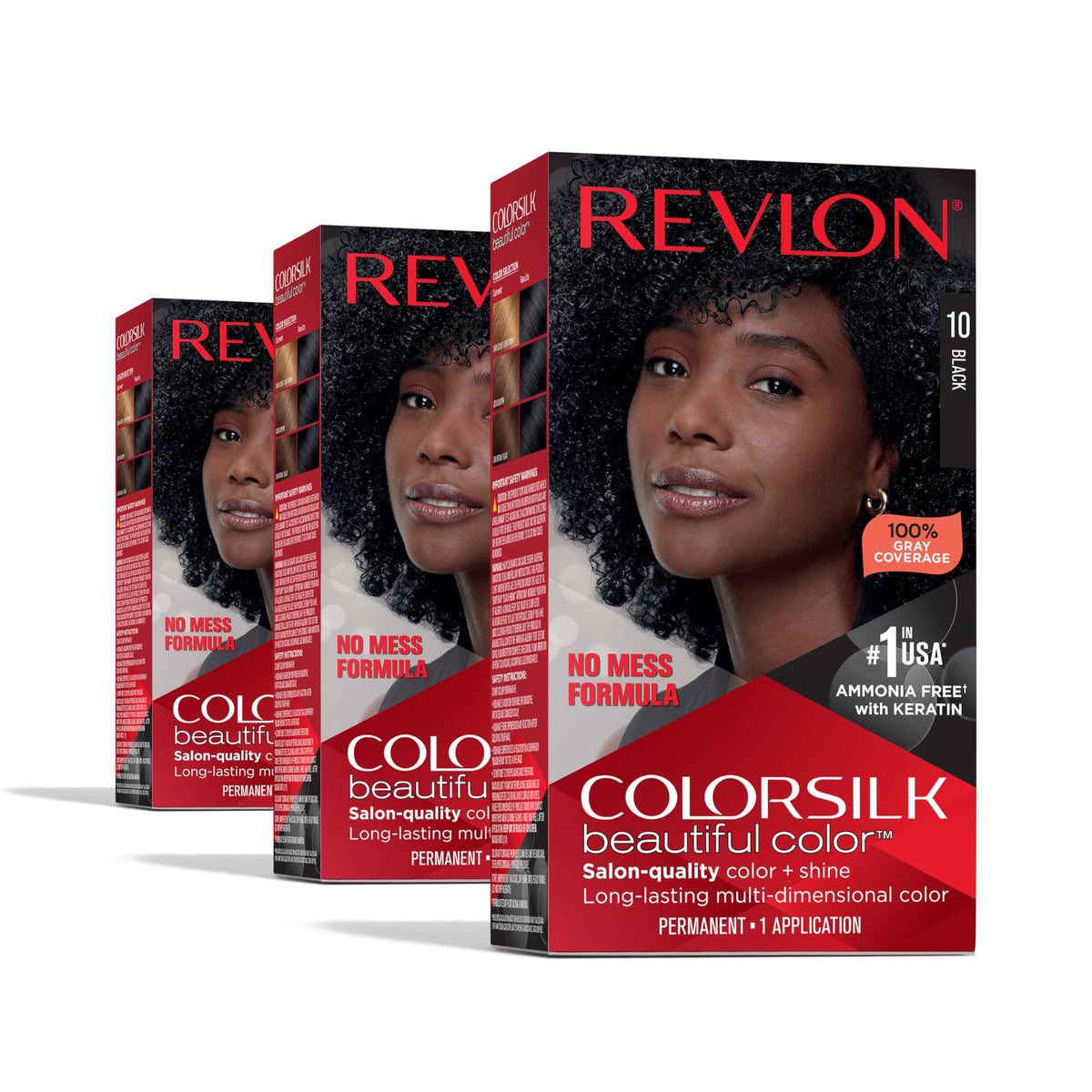 REVLON ColorSilk 10 Noir pack de 3, vue de face