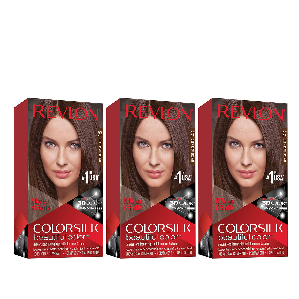 REVLON ColorSilk 27 Brun Foncé teinture cheveux avant et après