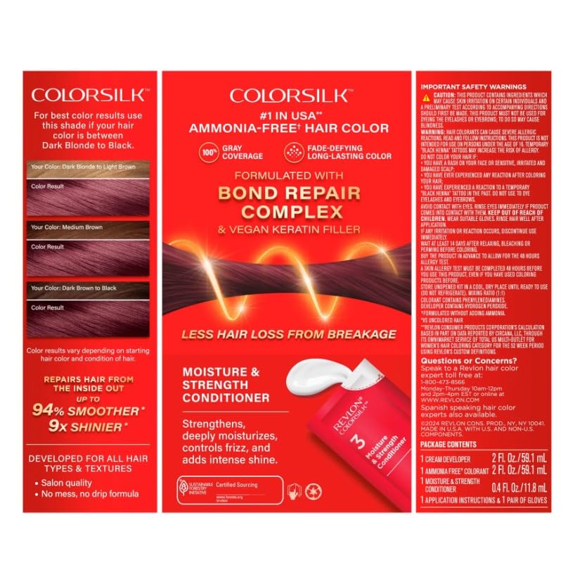REVLON ColorSilk Teinture Cheveux 34 Bordeaux Profond, utilisation en salon
