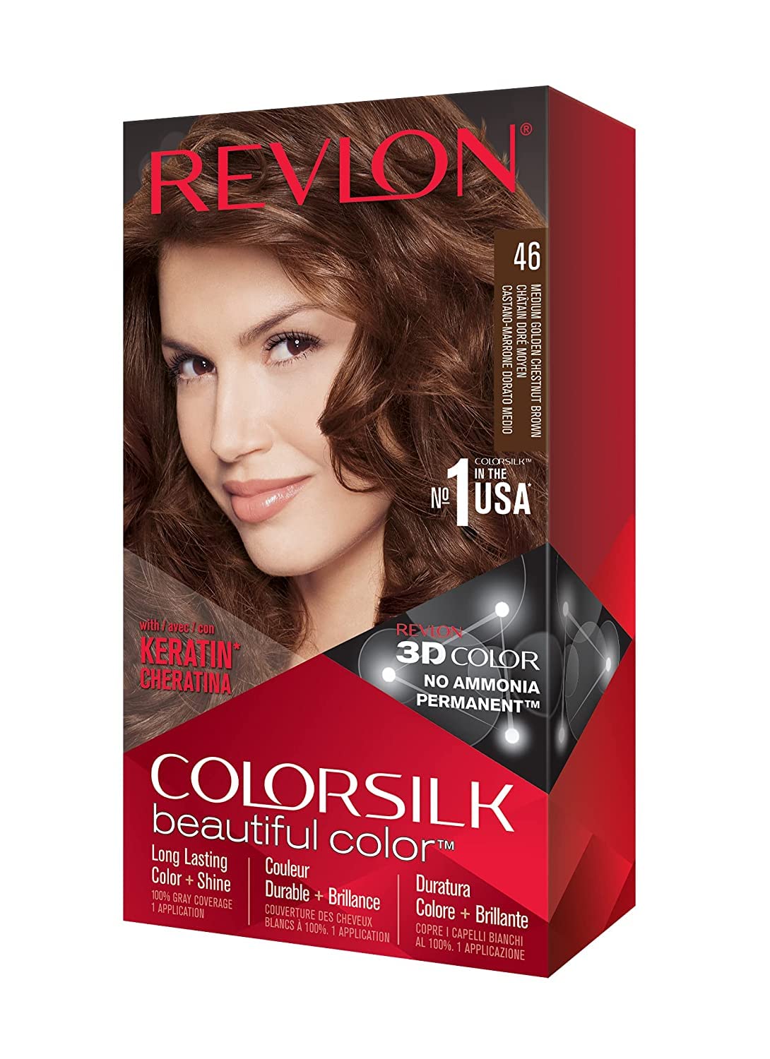 REVLON ColorSilk teinture cheveux Medium Golden Chestnut Brown 46 avant application