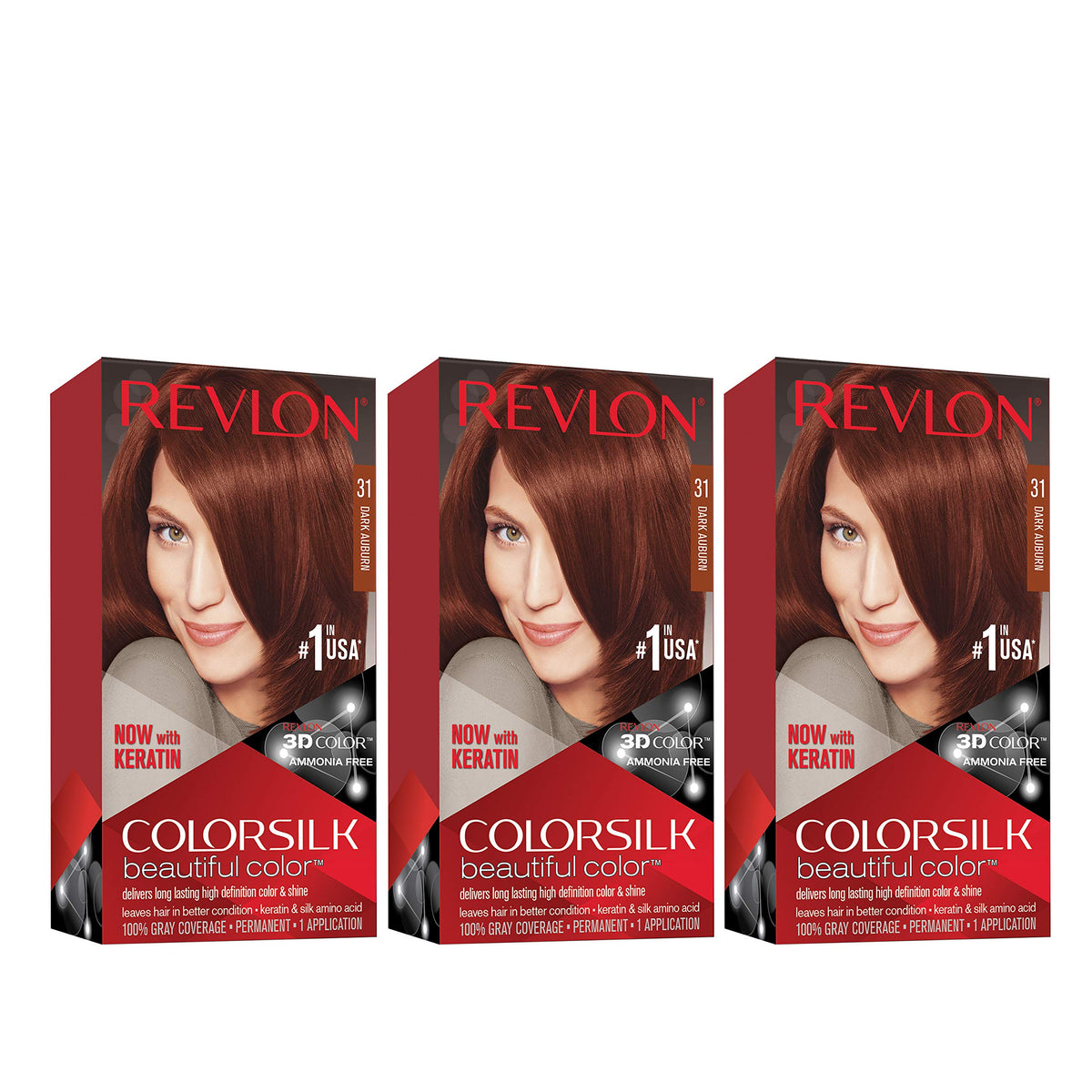 REVLON ColorSilk Teinture Cheveux Permanente 31 Auburn Foncé, boîte avant