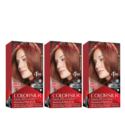 REVLON ColorSilk Teinture Cheveux Permanente 55 Châtain Clair Rougeâtre avant application