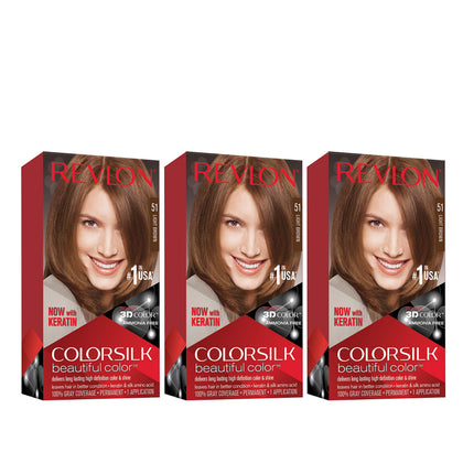 REVLON ColorSilk Teinture Permanente 51 Châtain Clair avant utilisation