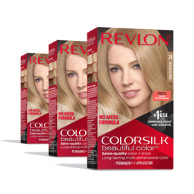 REVLON ColorSilk Teinture Permanente 74 Blonde Moyen kit de 3