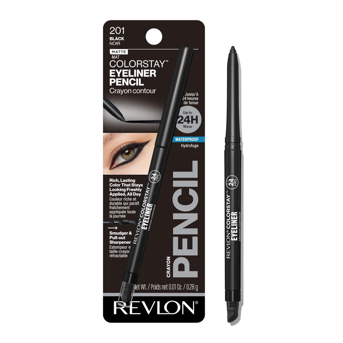 REVLON Crayon Eyeliner Waterproof 201 Noir vue de face