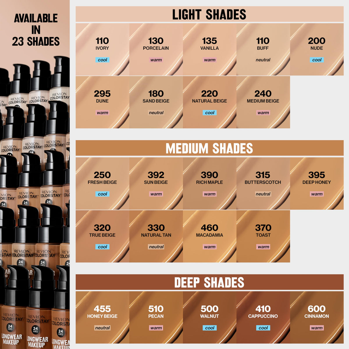 REVLON Fond de teint 410 Cappuccino avec accessoires de maquillage