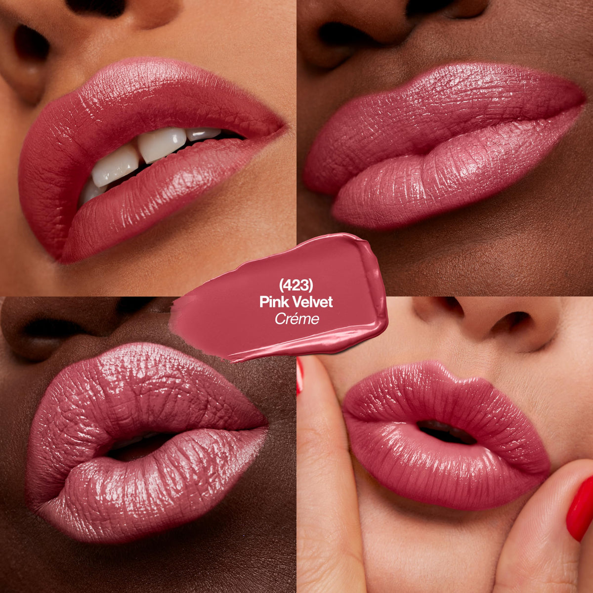 REVLON Rouge à lèvres Super Lustrous 423 Pink Velvet, application sur les lèvres