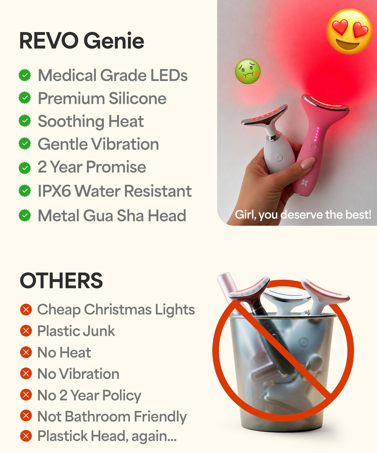REVO Genie avec modes de lumière rouge, bleue et verte