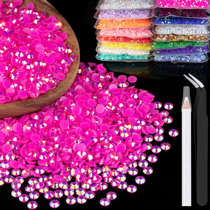 Rhinestones résine Hot Pink AB 3mm vue avant avec pince à épiler
