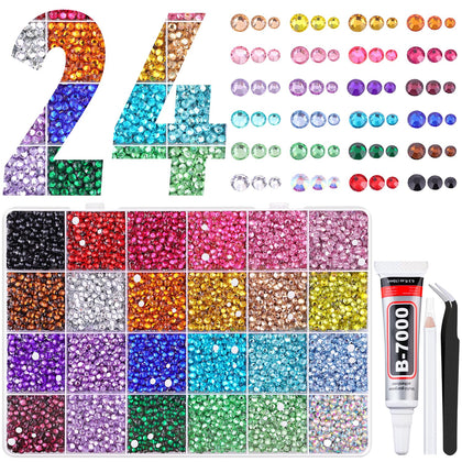 Rhinestones TINKRSTUFF multicolores 2/3/4mm dans une boîte avec 24 grilles