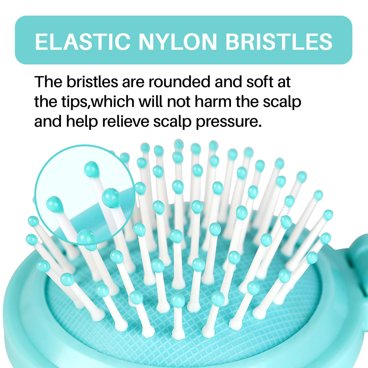 RHOS Brosse Pliable bleue sur une table, avec un arrière-plan esthétique