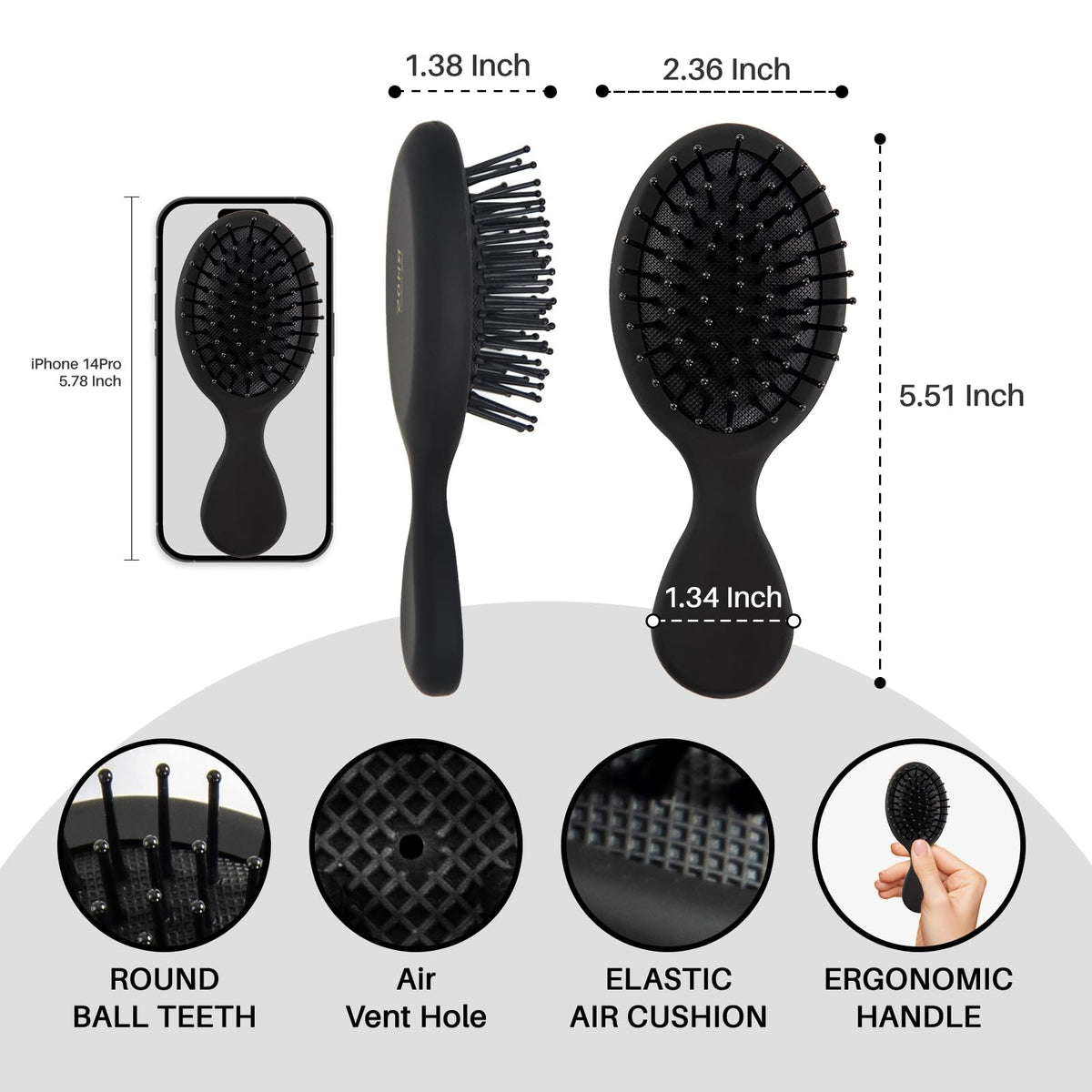 RHOS Mini Brosse à Cheveux ouverte avec brosse visible