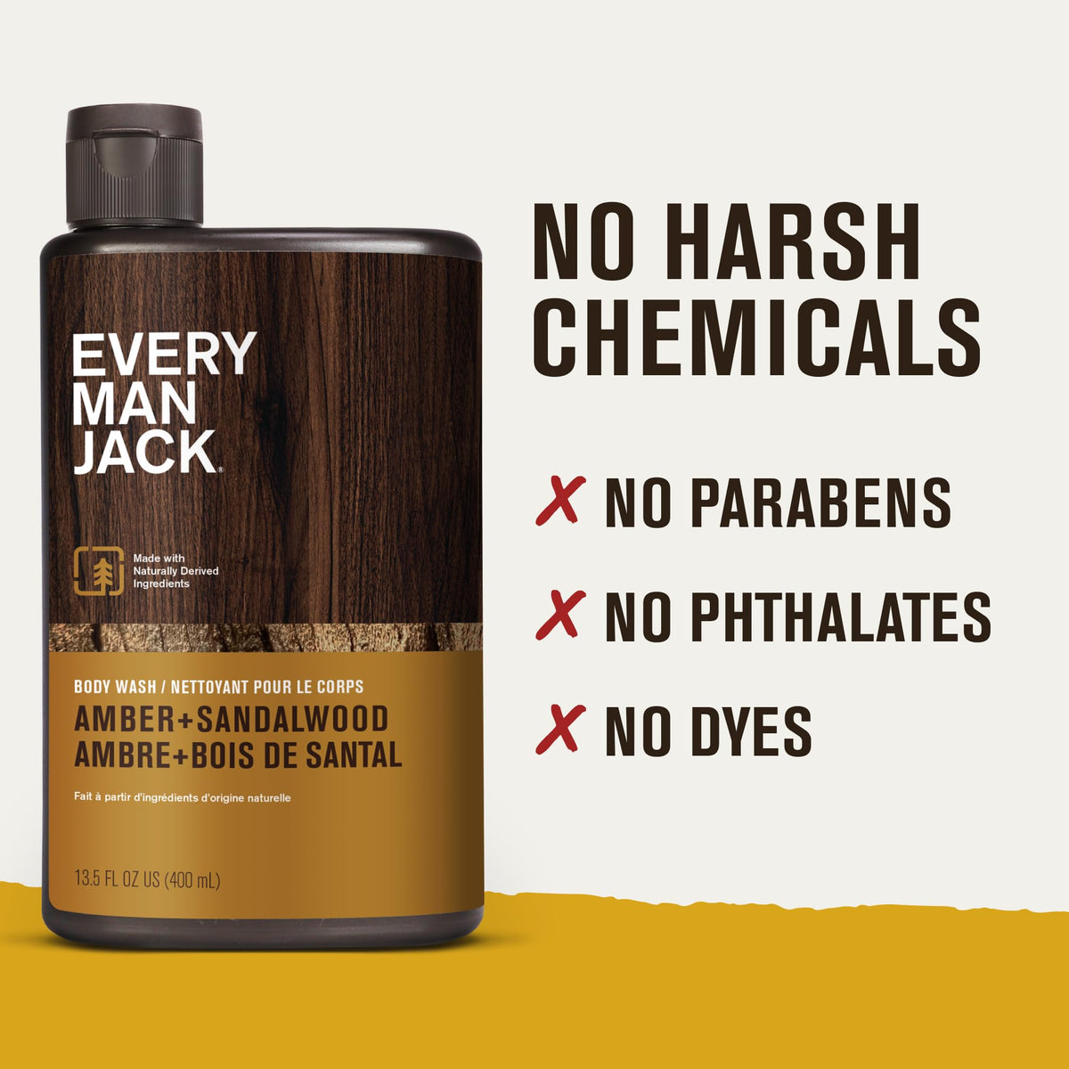 Richesse de la mousse du gel douche Every Man Jack sur une peau propre
