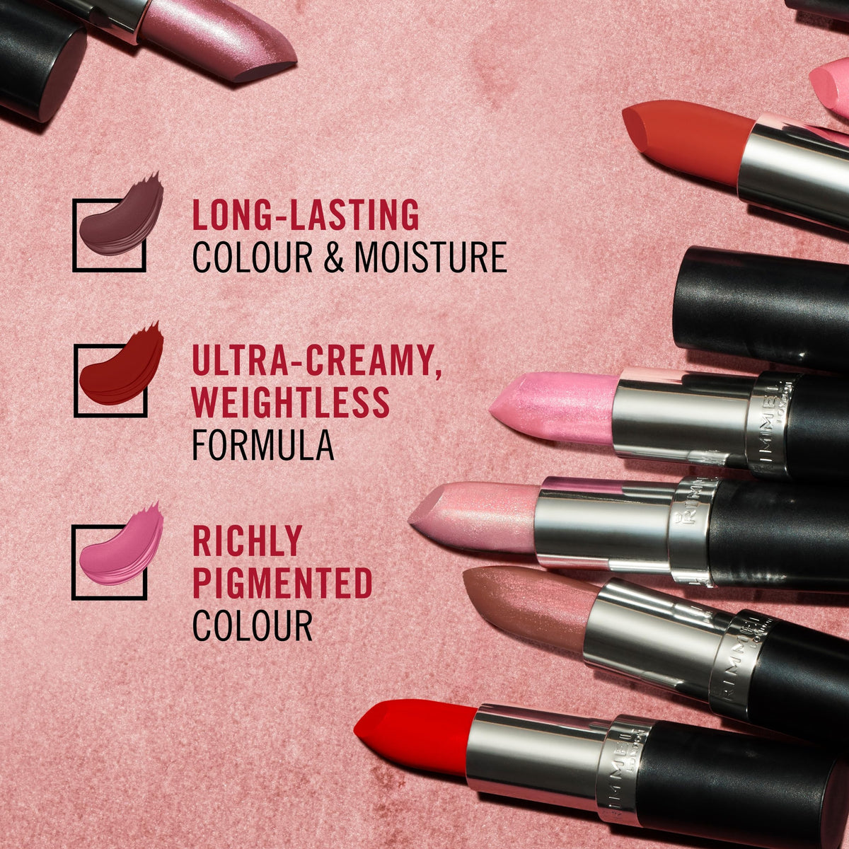 Rimmel Rouge à Lèvres Lasting Finish Pearl Shimmer 18g avec d'autres cosmétiques