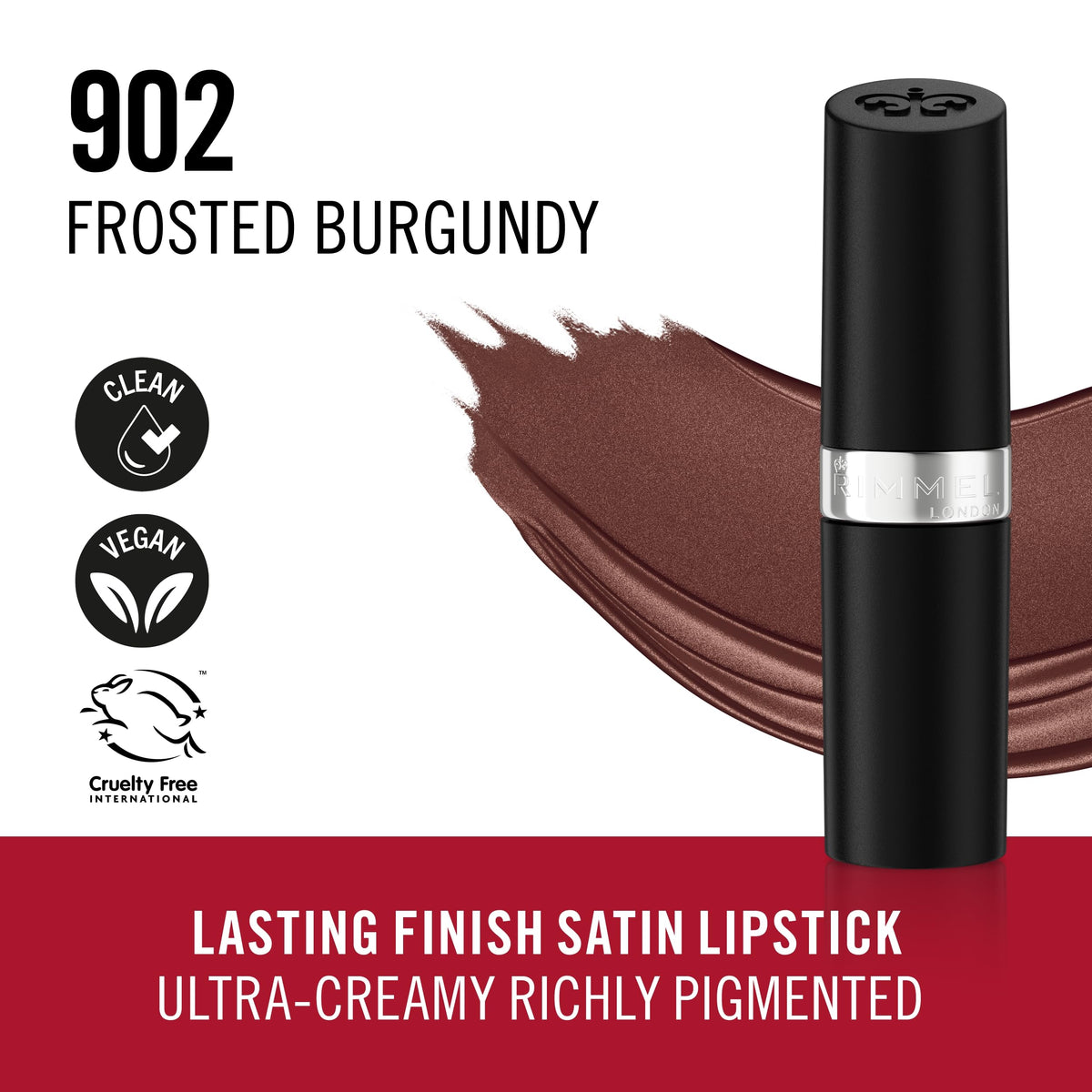 Rimmel Rouge à Lèvres Longue Durée Burgundy Éclat à côté d'un miroir