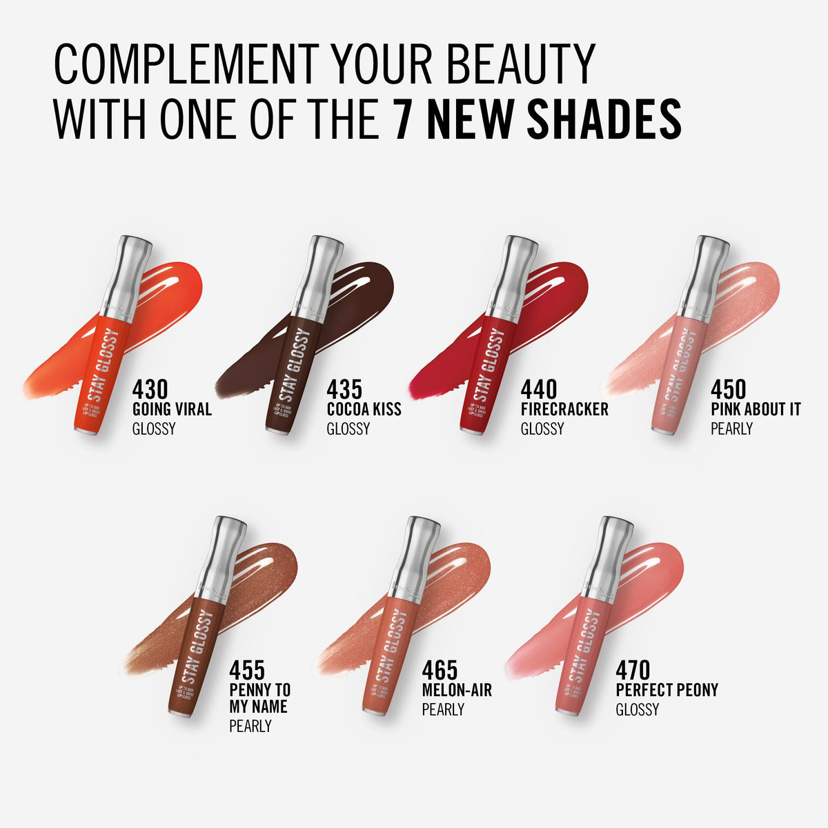 Rimmel Stay Glossy 465 Melon-Air gloss à lèvres en main