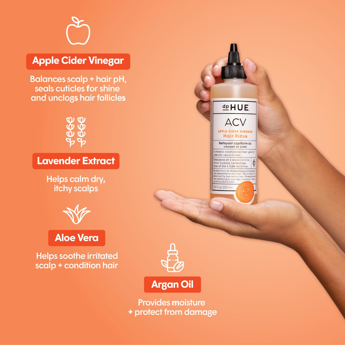 Rinçage dpHUE au Vinaigre de Cidre de Pomme 250ml avec bouchon