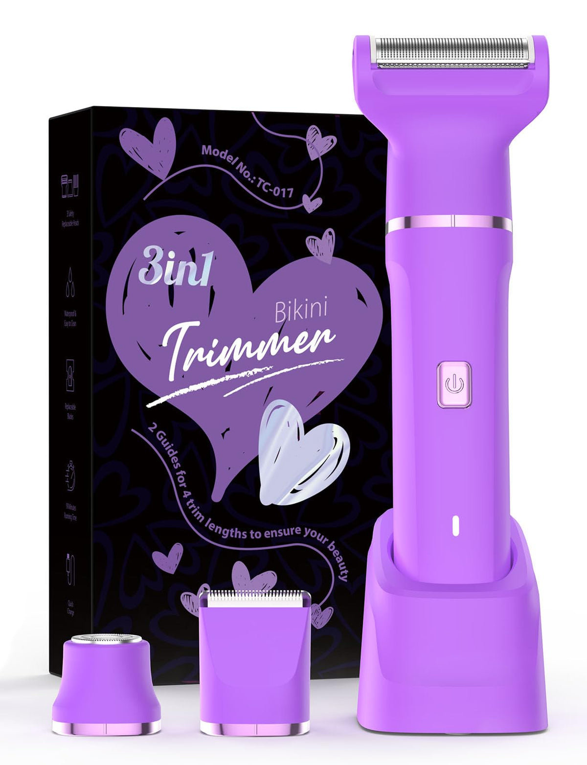 Risina Trimmer Bikini 3-en-1 vue de face avec têtes interchangeables