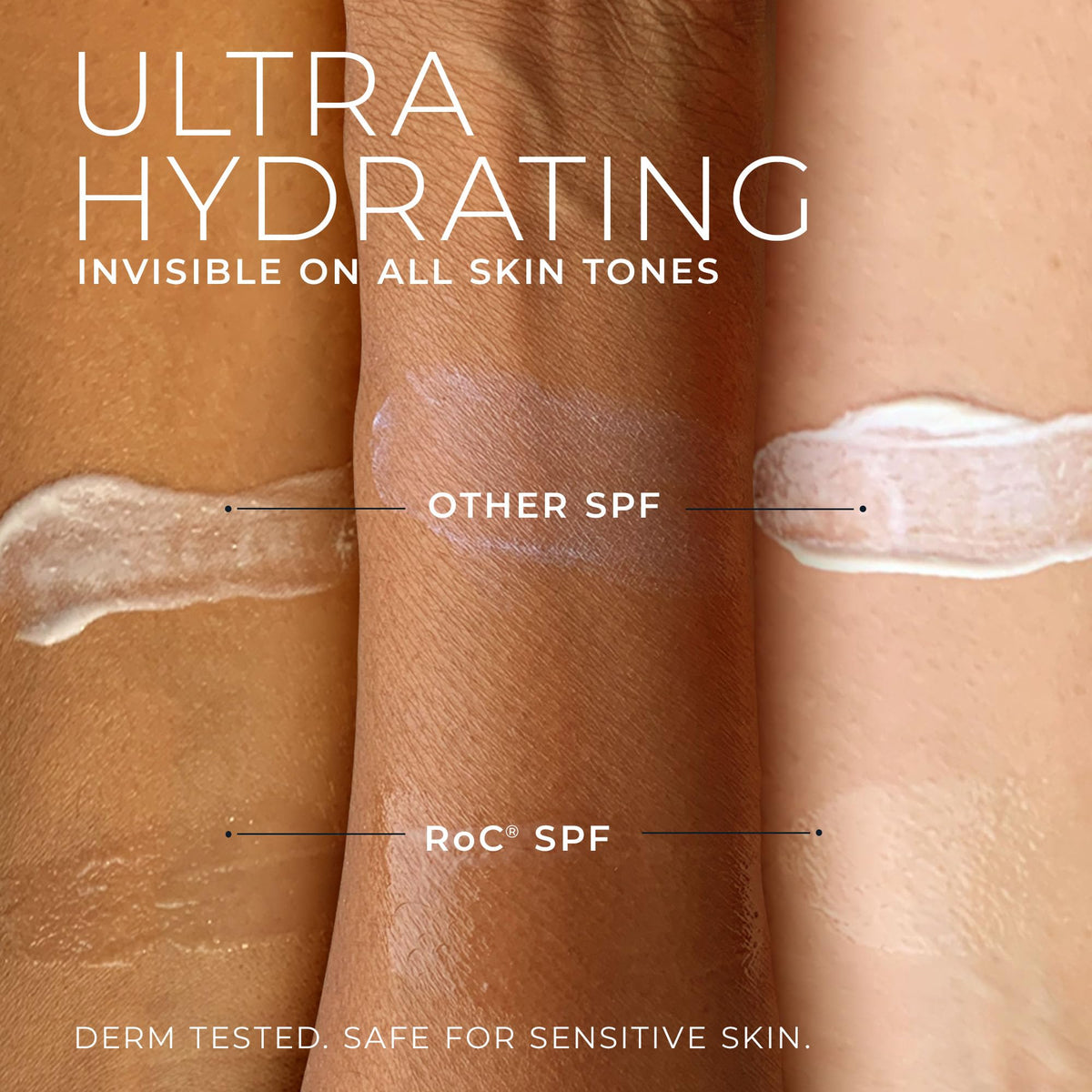 RoC Crème hydratante hyaluronique SPF 30 posée avec d'autres soins de la peau