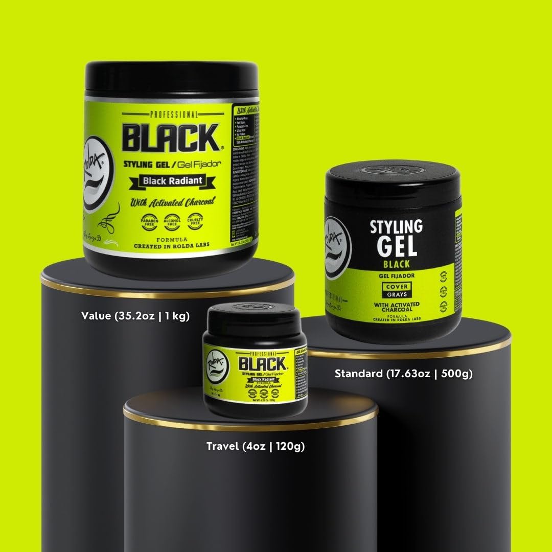 Rolda gel coiffant noir avec cheveux brillants