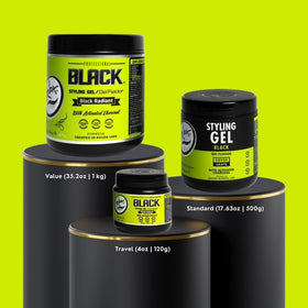 Rolda gel coiffant noir avec cheveux brillants