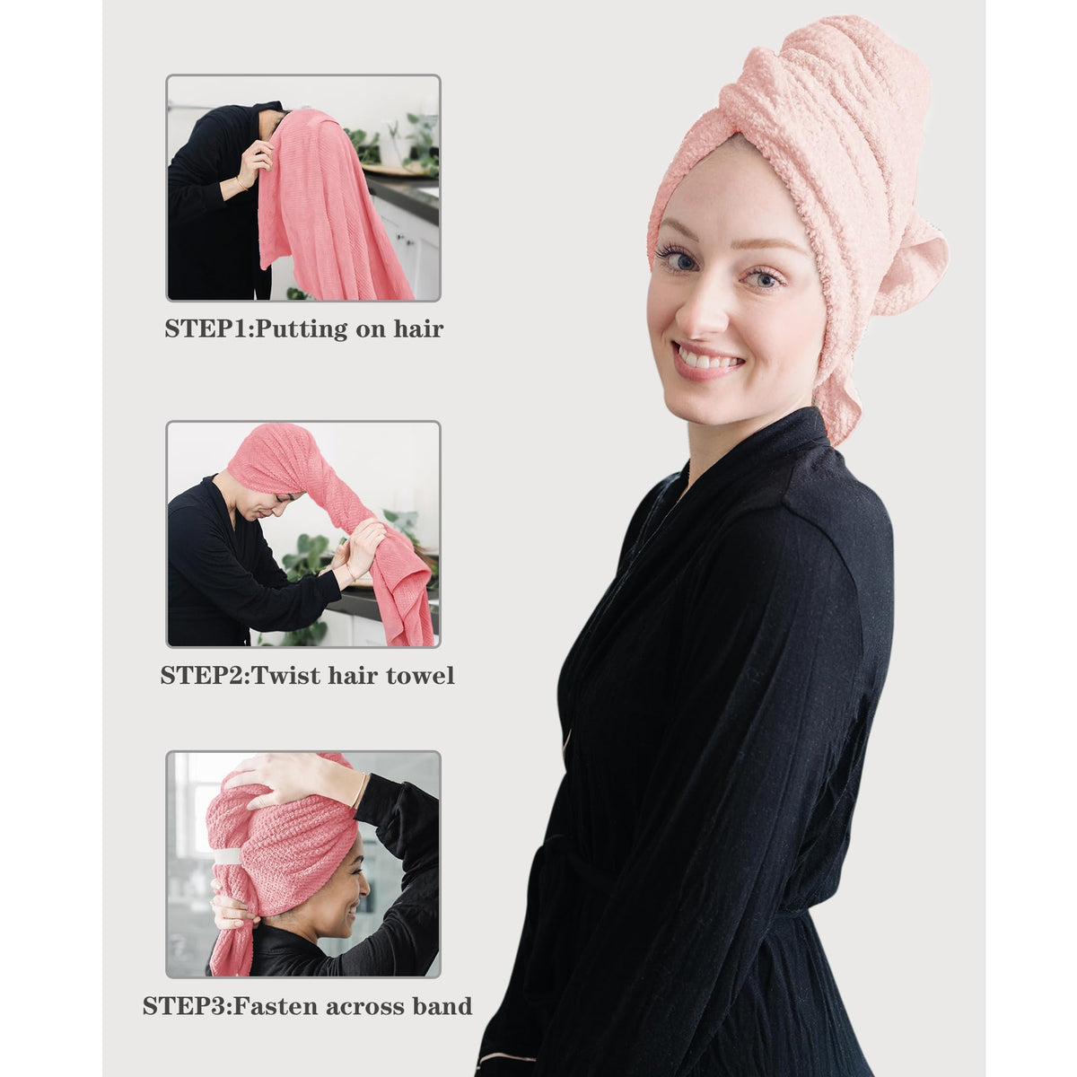 ROLSHOL Serviette en microfibre pour cheveux en couleur vive