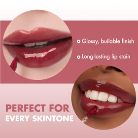 rom&nd Juicy Lasting Tint 21 Deep Sangria on model's lips