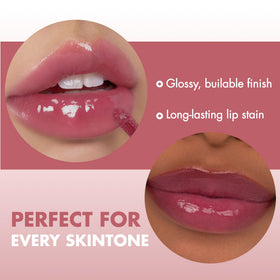rom&nd Juicy Lasting Tint Bare Fig V1 on model lips