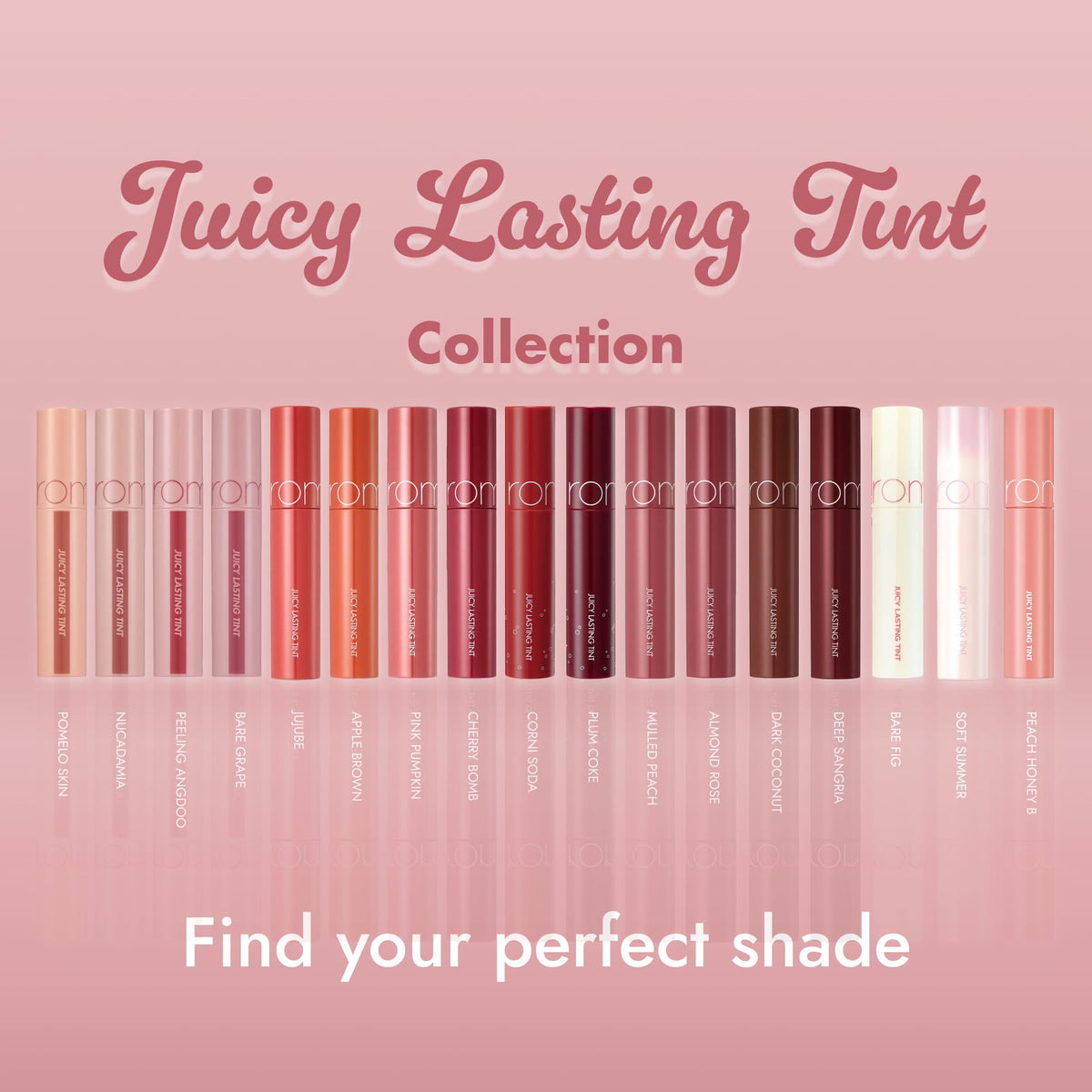 rom&nd Juicy Lasting Tint Bare Fig V1 with other lip products