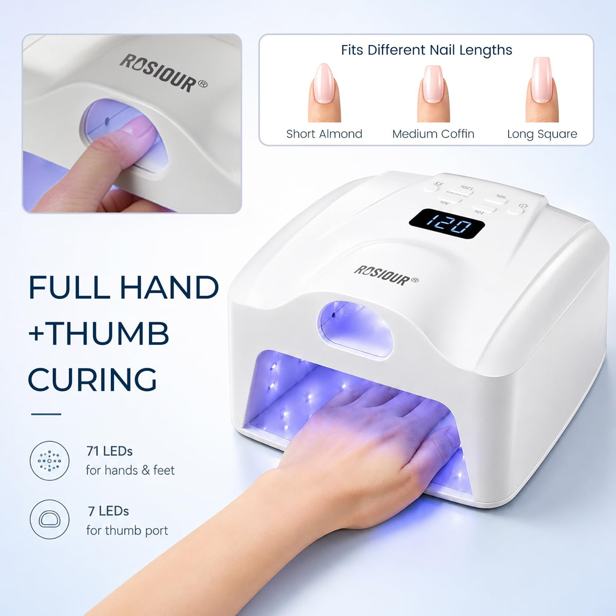 Rosiour lampe à ongles UV 72W affichant le panneau de contrôle