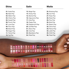 Rouge à lèvres Clinique Pop avec 3 finitions différentes, présentation