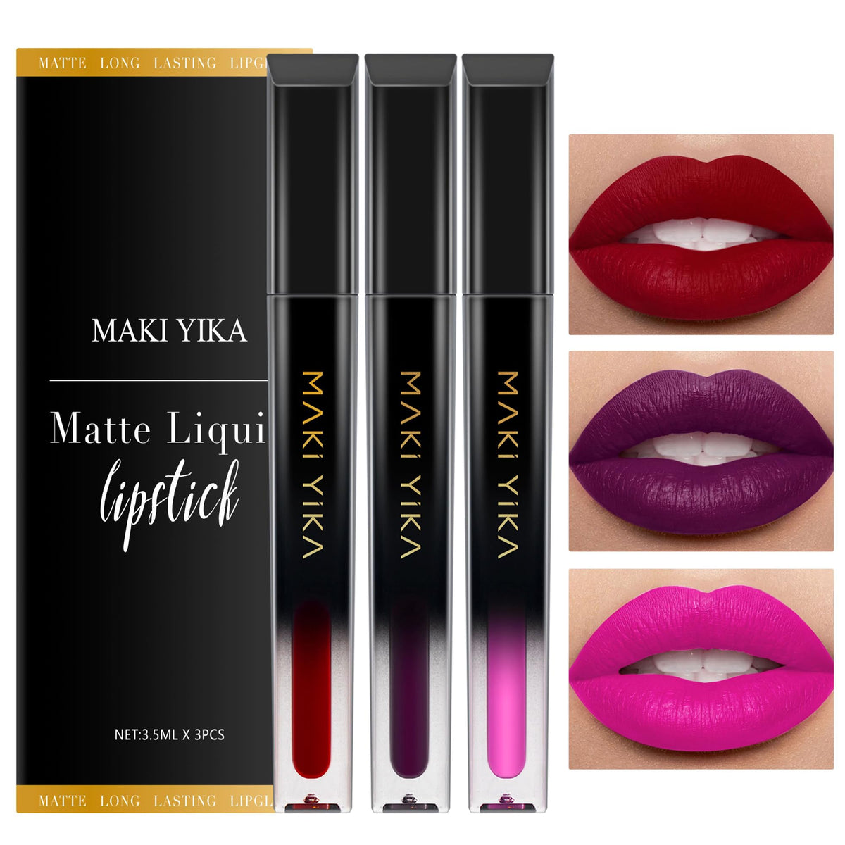 Rouge à lèvres mat MAKI YIKA teintes rouge, violet et rose