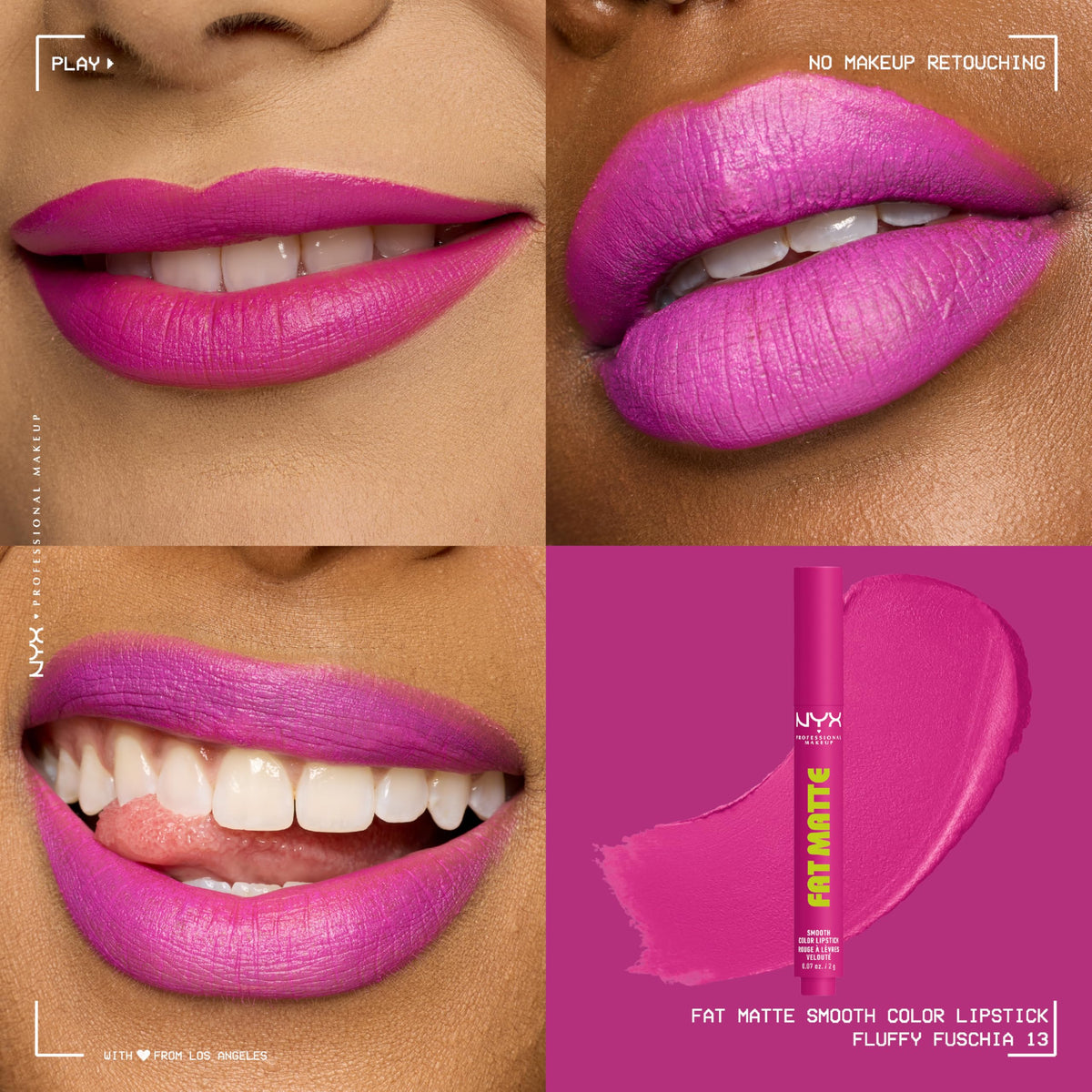 Rouge à Lèvres Matte Fat NYX en Fuchsia - application sur les lèvres
