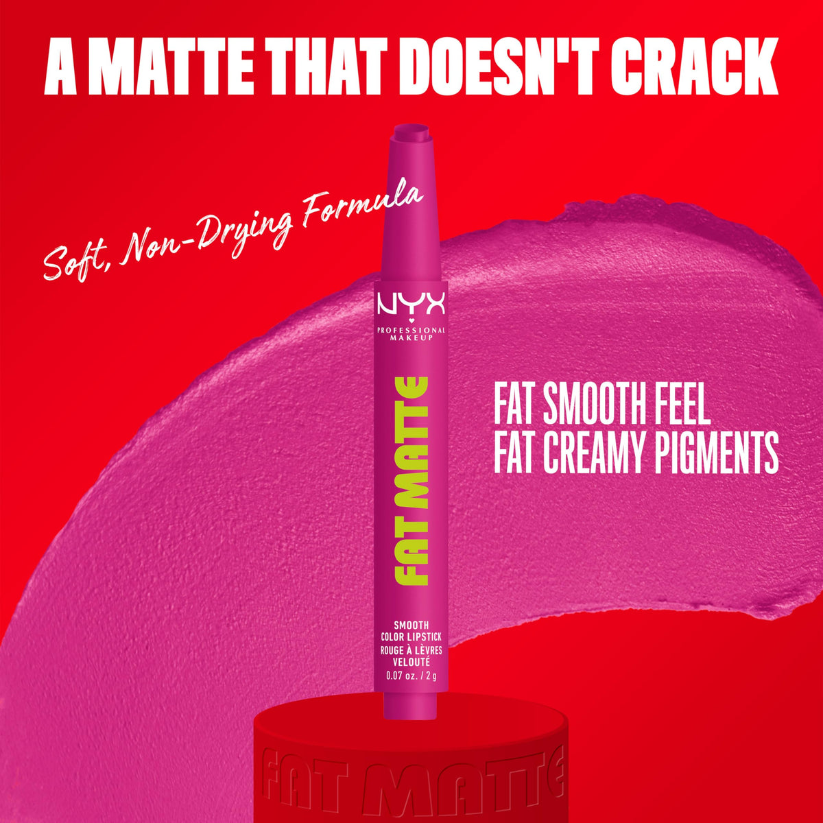 Rouge à Lèvres Matte Fat NYX en Fuchsia - texture crémeuse