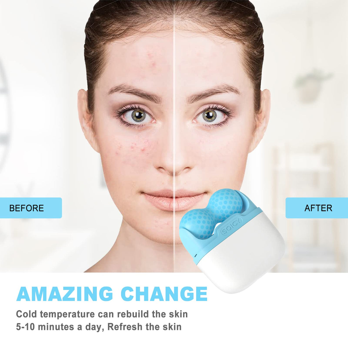 Rouleau de glace Leeshine à côté de produits de soins de la peau