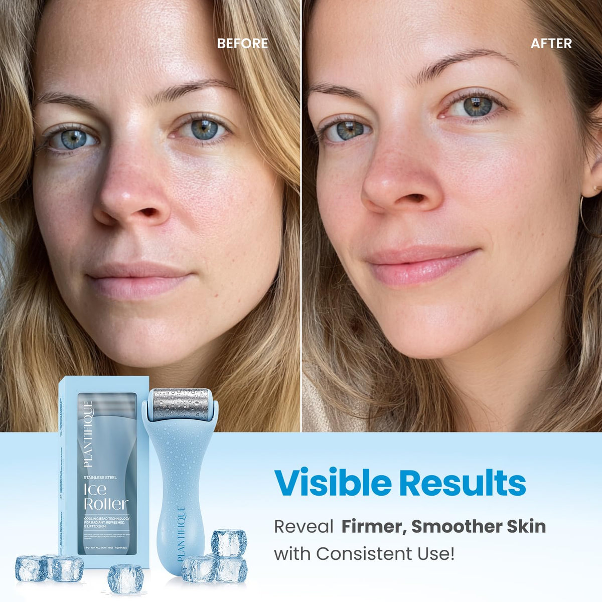 Rouleau de glace PLANTIFIQUE en action sur le visage